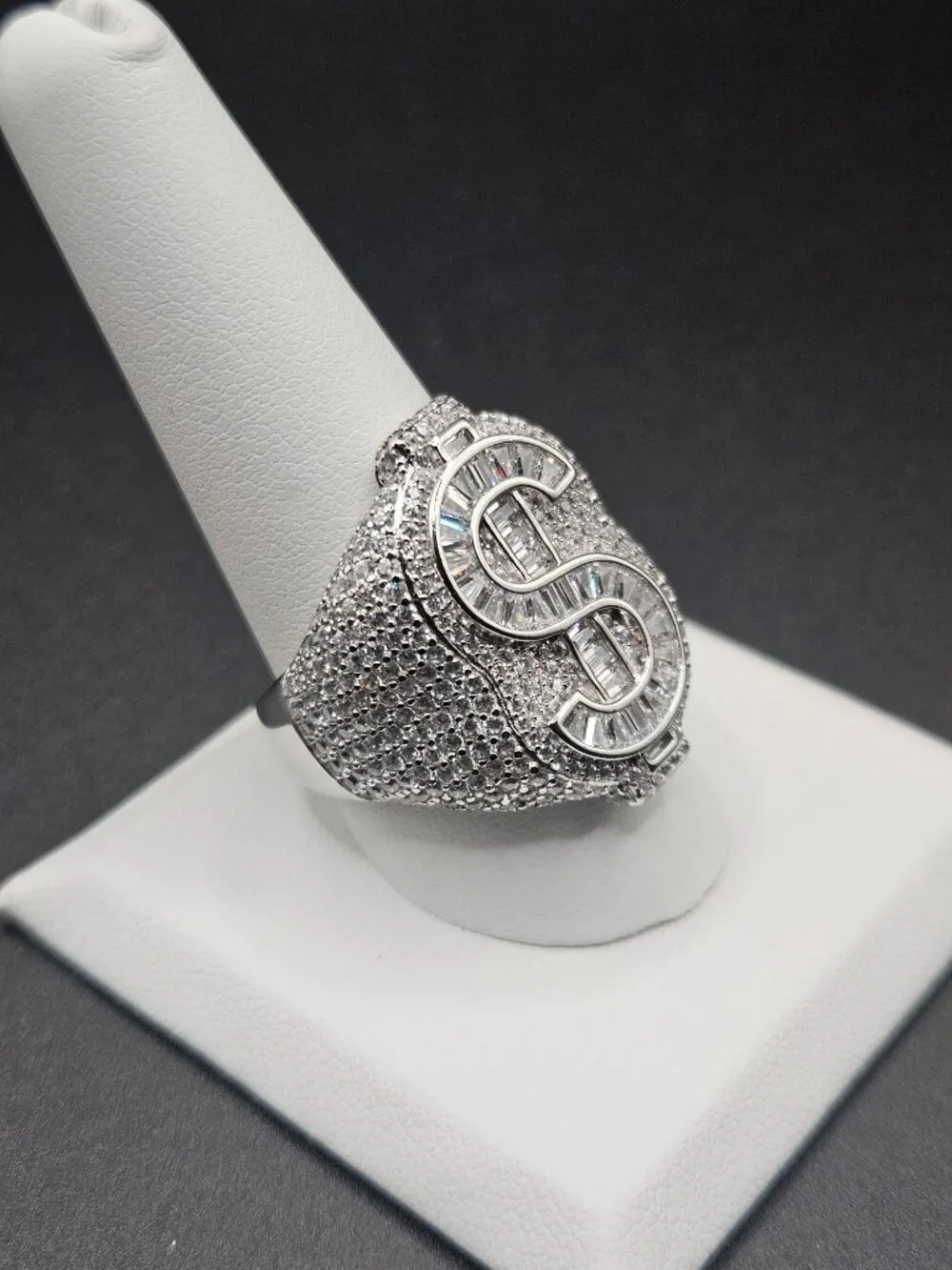 925 Sterling Silver Moissanite Dollar Sign Ring 5ctw Size 10